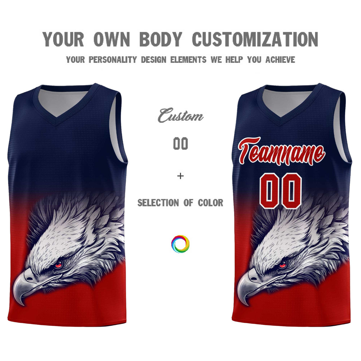 Custom Navy Red Basketball Kits with Eagle Pattern