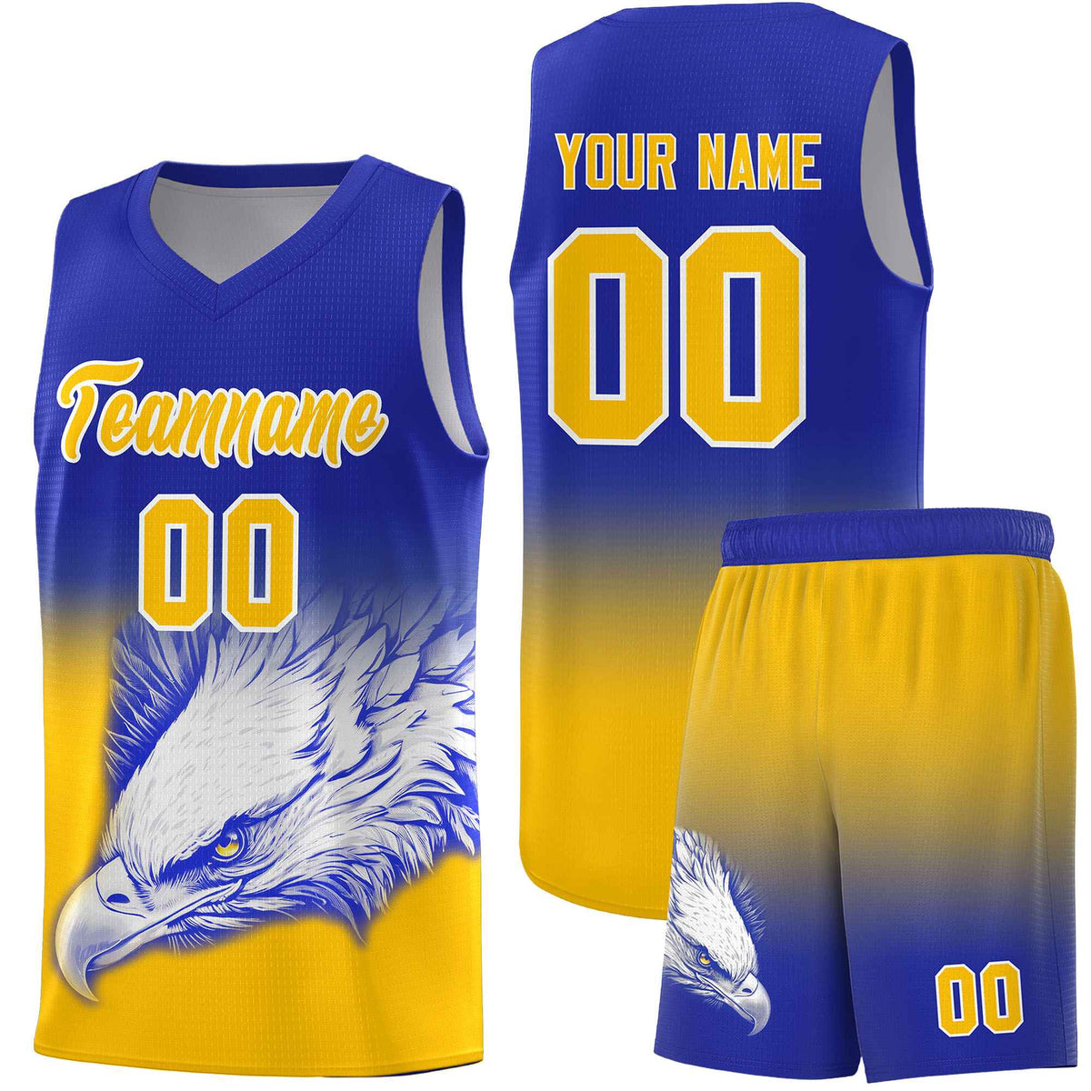Custom Royal Yellow Basketball Kits with Eagle Pattern