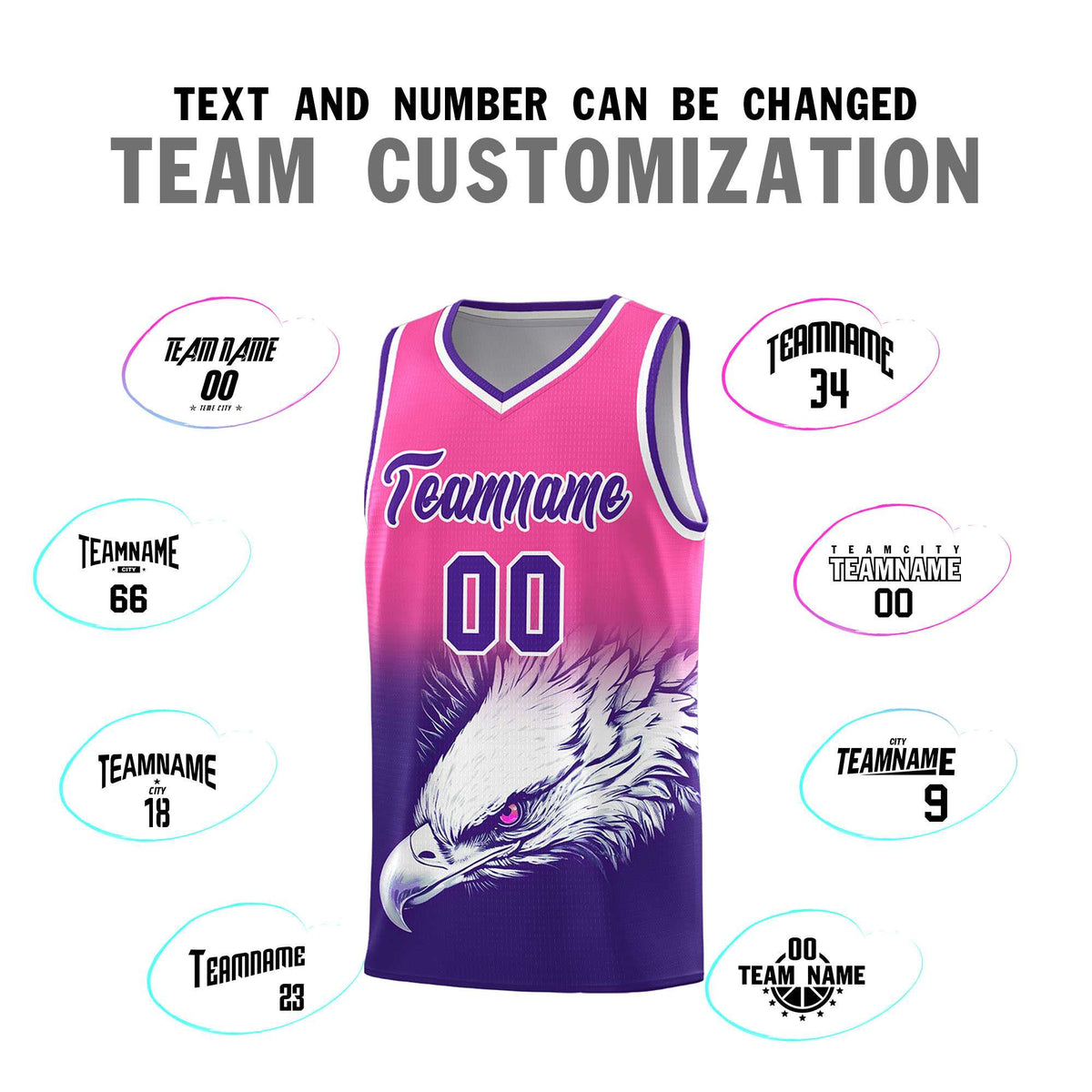 Custom Pink Purple Basketball Kits with Eagle Pattern