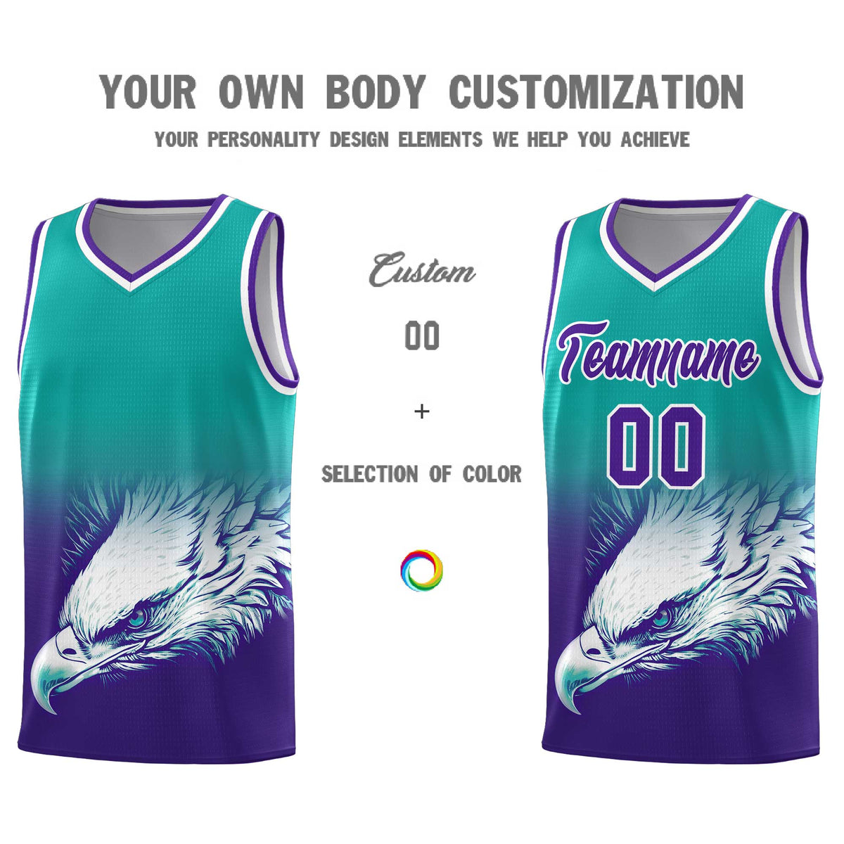 Custom Aqua Purple Basketball Kits with Eagle Pattern