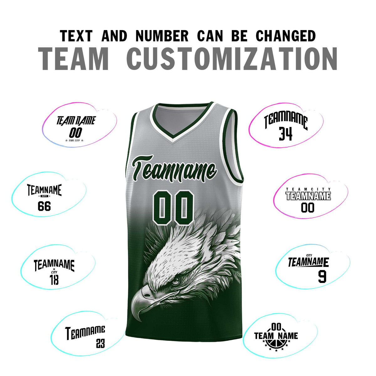 Custom Gray Green Basketball Kits with Eagle Pattern