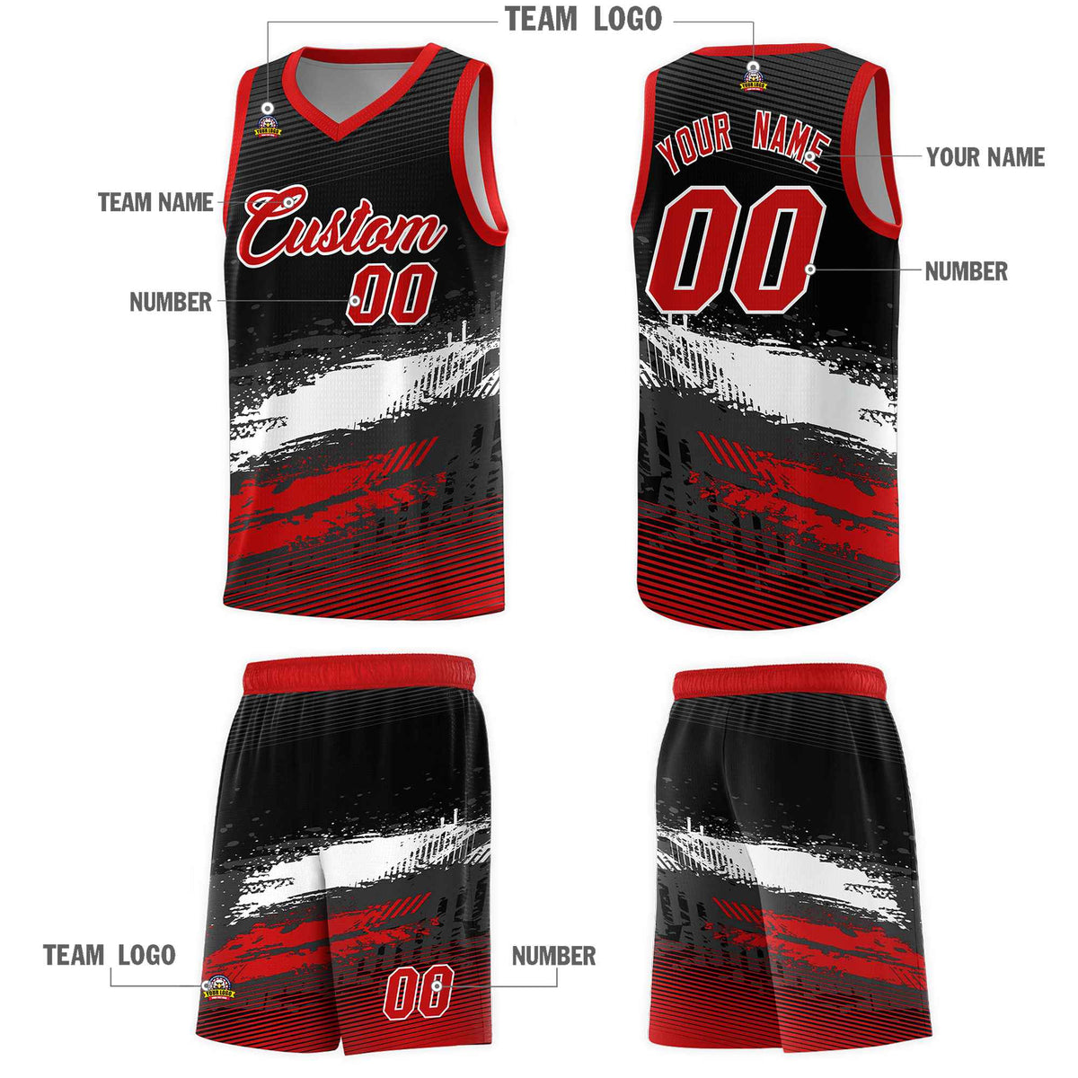 Custom Black White and Red Graffiti Pattern Sports Uniform Basketball Jersey|KXKSHOP
