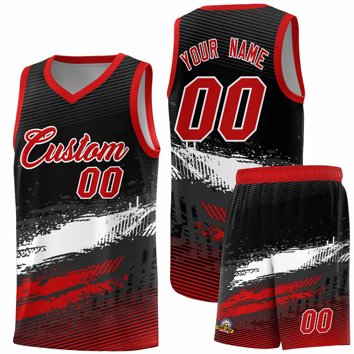 Custom Black White and Red Graffiti Pattern Sports Uniform Basketball Jersey|KXKSHOP