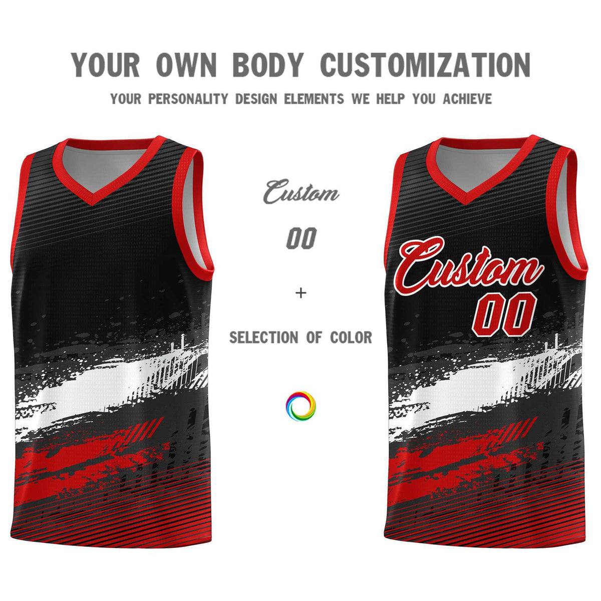 Custom Black White and Red Graffiti Pattern Sports Uniform Basketball Jersey|KXKSHOP