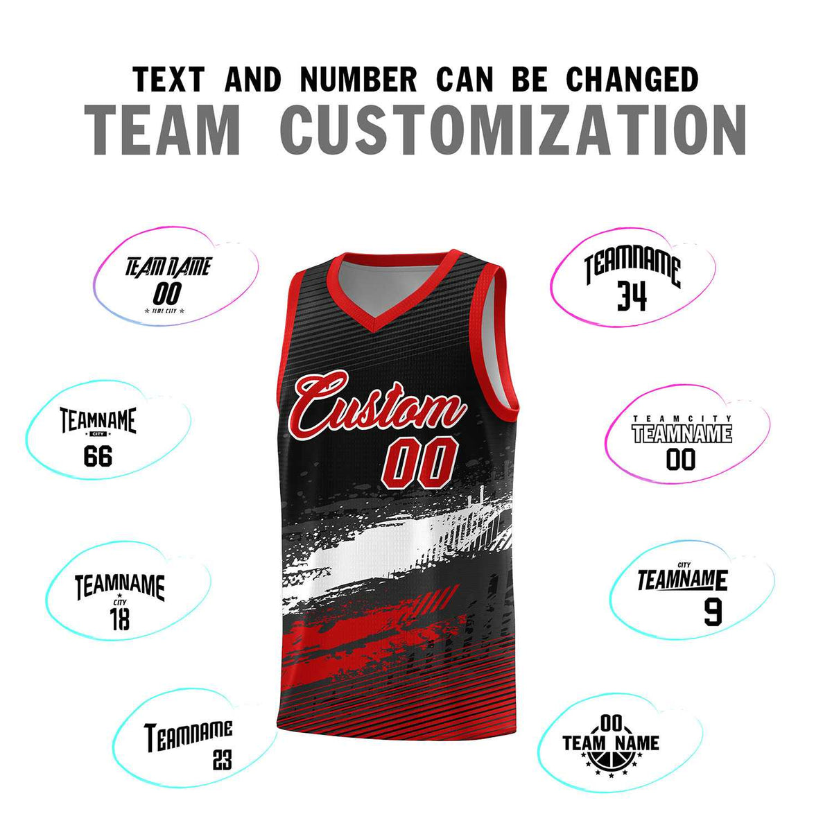 Custom Black White and Red Graffiti Pattern Sports Uniform Basketball Jersey|KXKSHOP