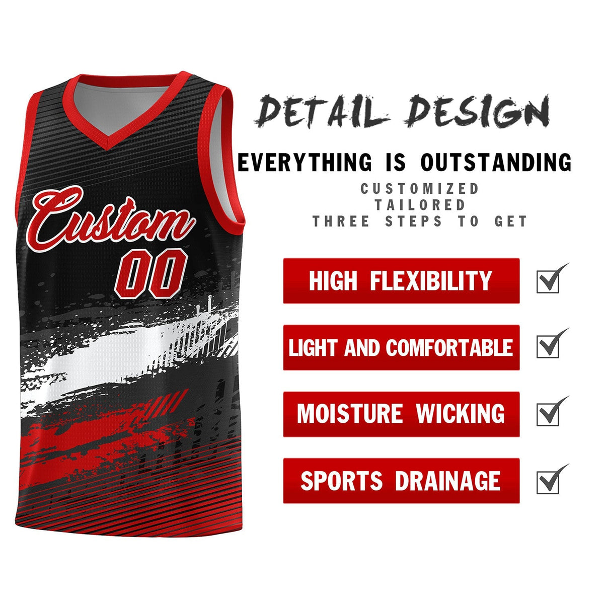 Custom Black White and Red Graffiti Pattern Sports Uniform Basketball Jersey|KXKSHOP