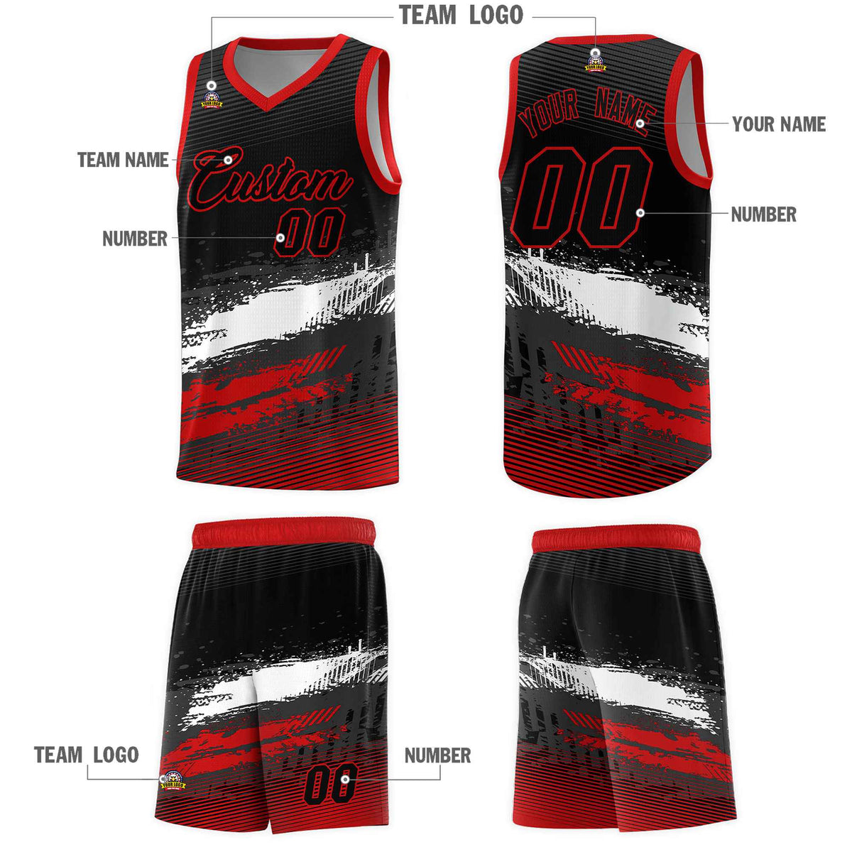 Custom Black White and Red Graffiti Pattern Sports Uniform Basketball Jersey|KXKSHOP