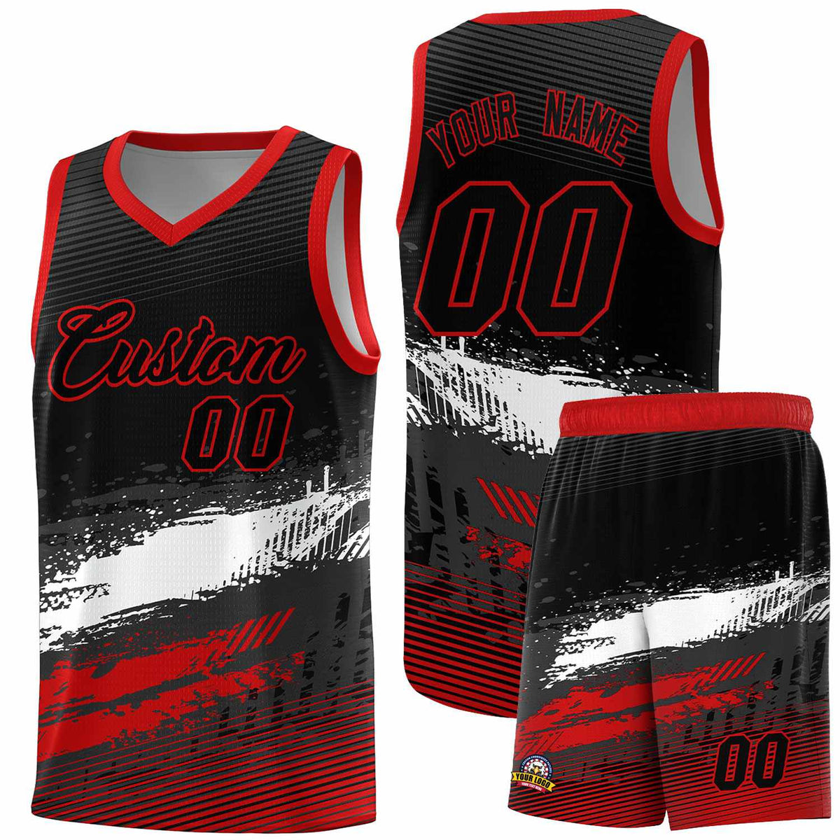 Custom Black White and Red Graffiti Pattern Sports Uniform Basketball Jersey|KXKSHOP