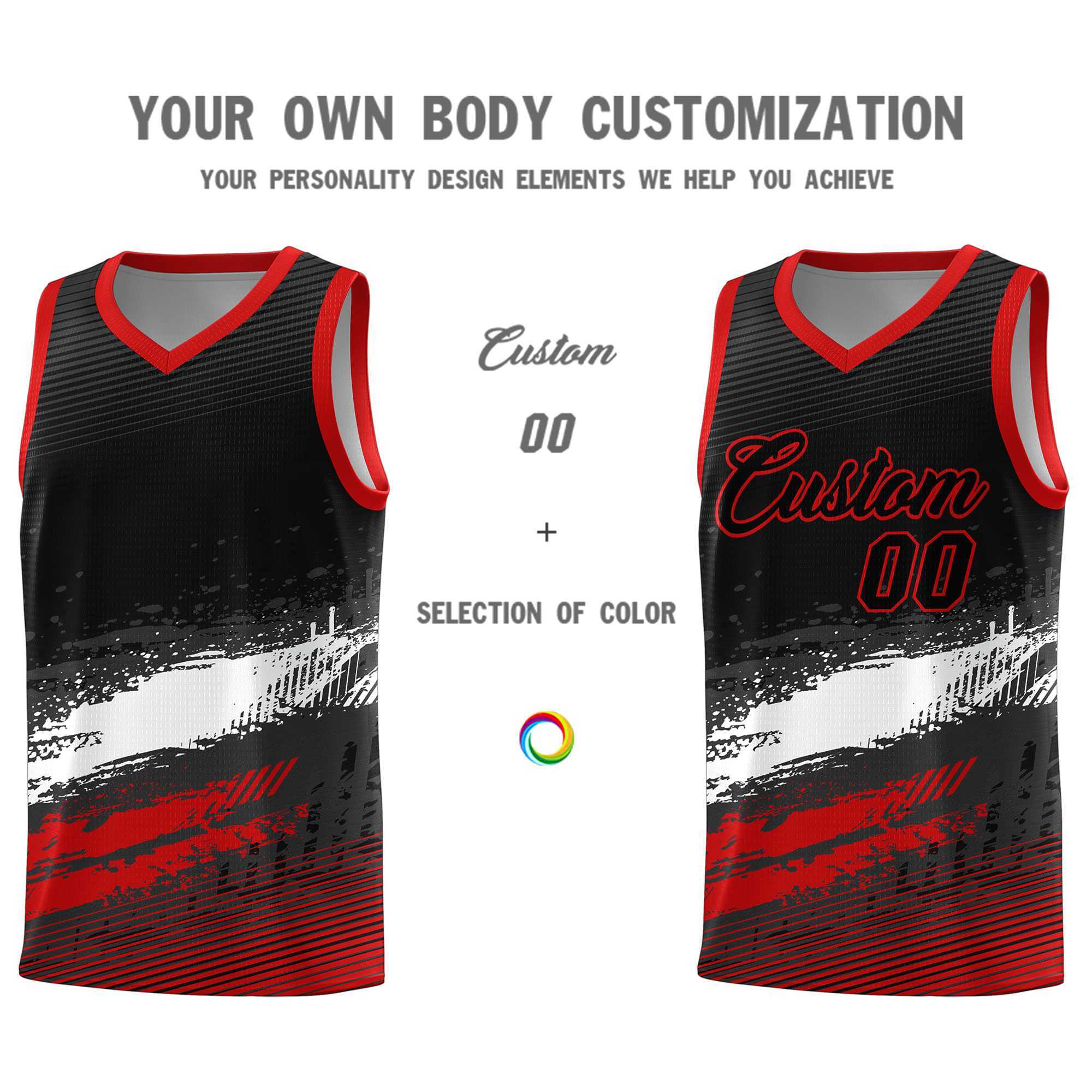 Custom Black White and Red Graffiti Pattern Sports Uniform Basketball Jersey|KXKSHOP
