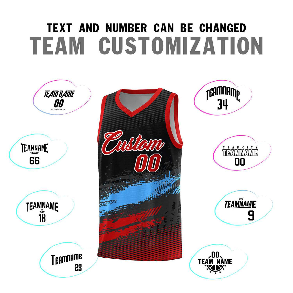 Custom Black Powder Blue and Red Graffiti Pattern Sports Uniform Basketball Jersey|KXKSHOP
