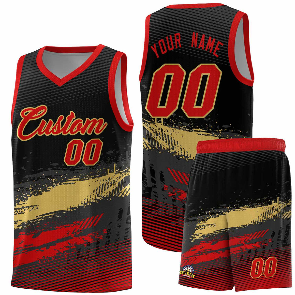Custom Black Khaki and Red Graffiti Pattern Sports Uniform Basketball Jersey|KXKSHOP