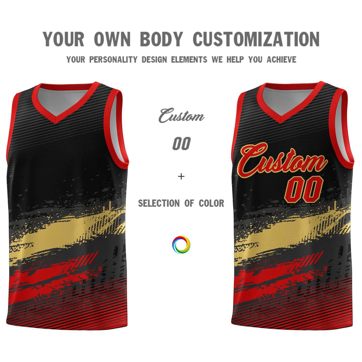 Custom Black Khaki and Red Graffiti Pattern Sports Uniform Basketball Jersey|KXKSHOP