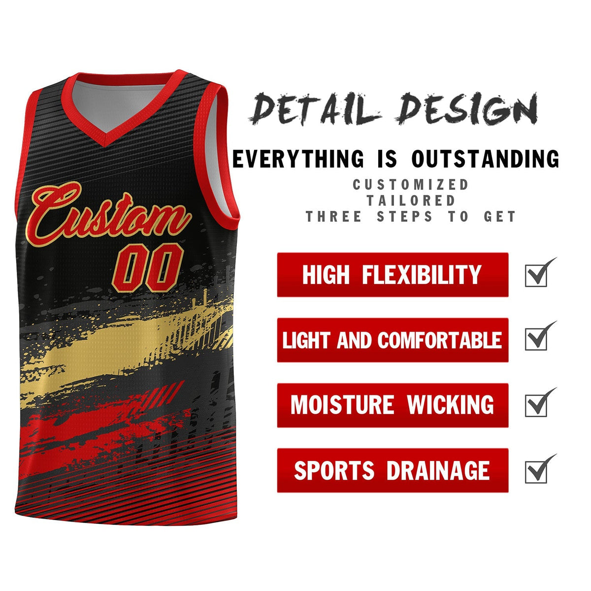 Custom Black Khaki and Red Graffiti Pattern Sports Uniform Basketball Jersey|KXKSHOP