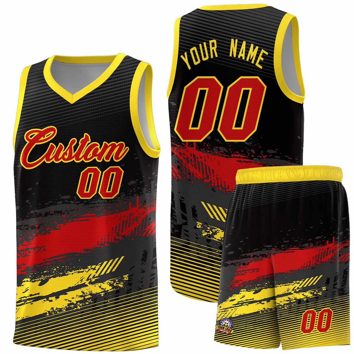 Custom Black Red and Gold Graffiti Pattern Sports Uniform Basketball Jersey|KXKSHOP