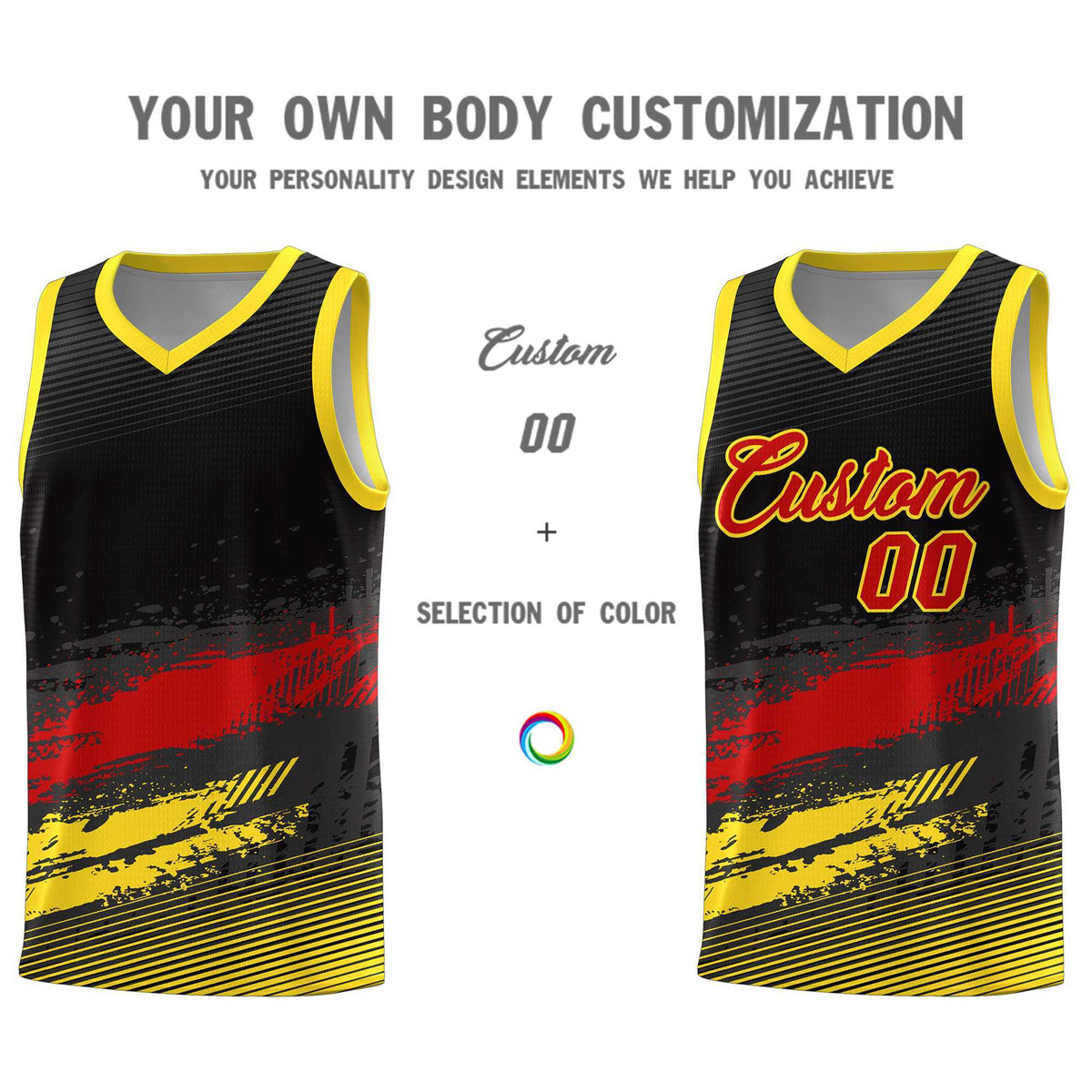 Custom Black Red and Gold Graffiti Pattern Sports Uniform Basketball Jersey|KXKSHOP