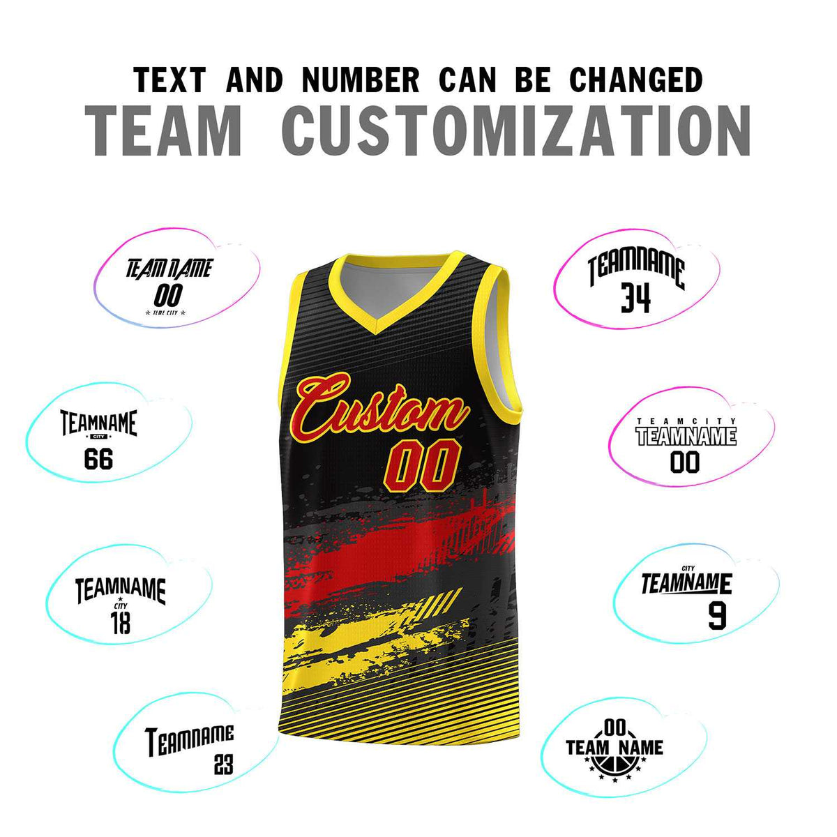 Custom Black Red and Gold Graffiti Pattern Sports Uniform Basketball Jersey|KXKSHOP