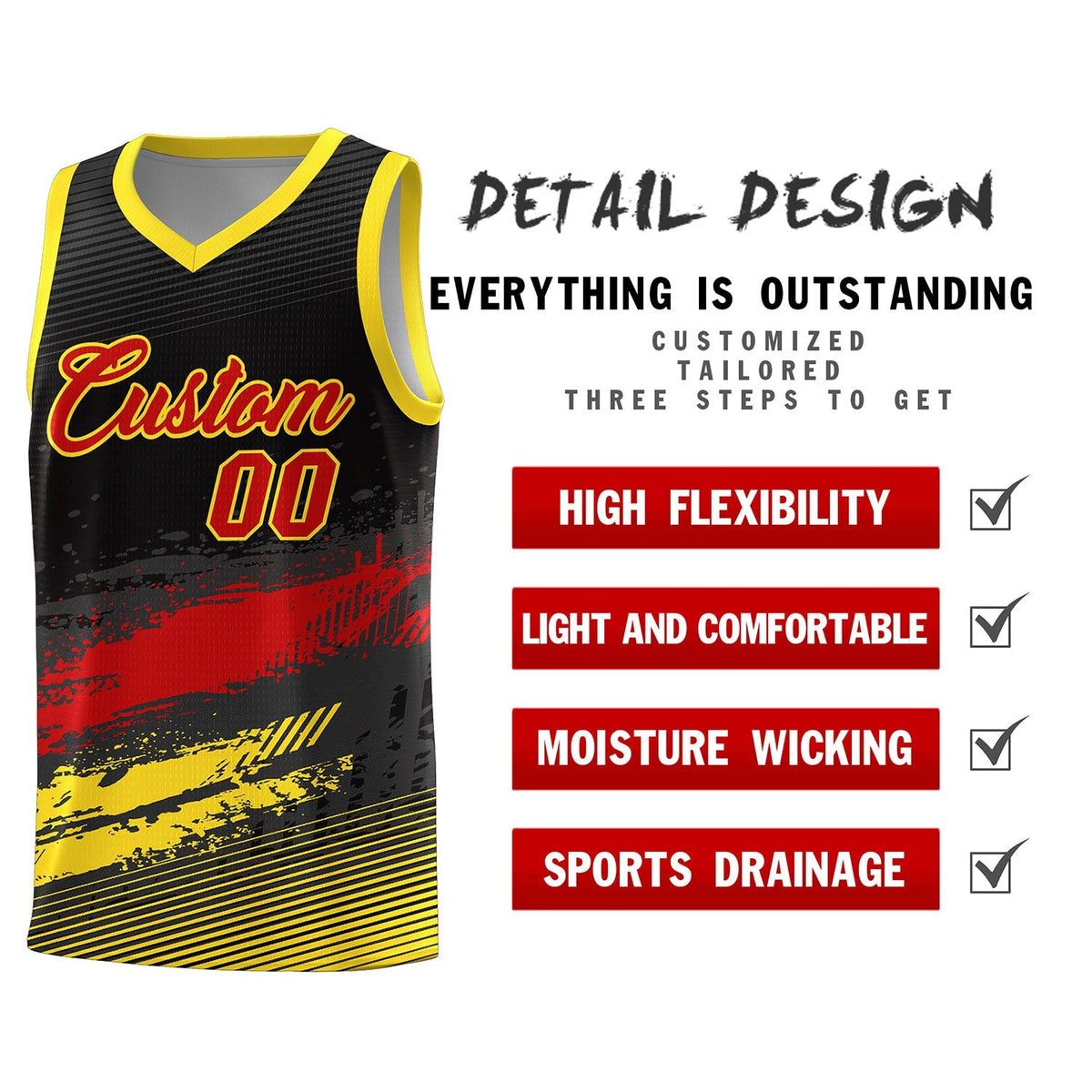Custom Black Red and Gold Graffiti Pattern Sports Uniform Basketball Jersey|KXKSHOP
