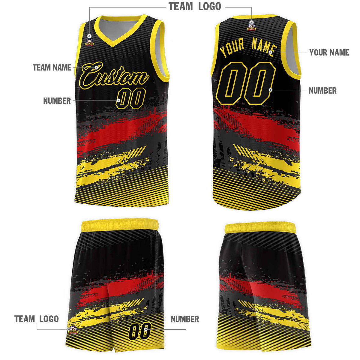 Custom Black Red and Gold Graffiti Pattern Sports Uniform Basketball Jersey|KXKSHOP