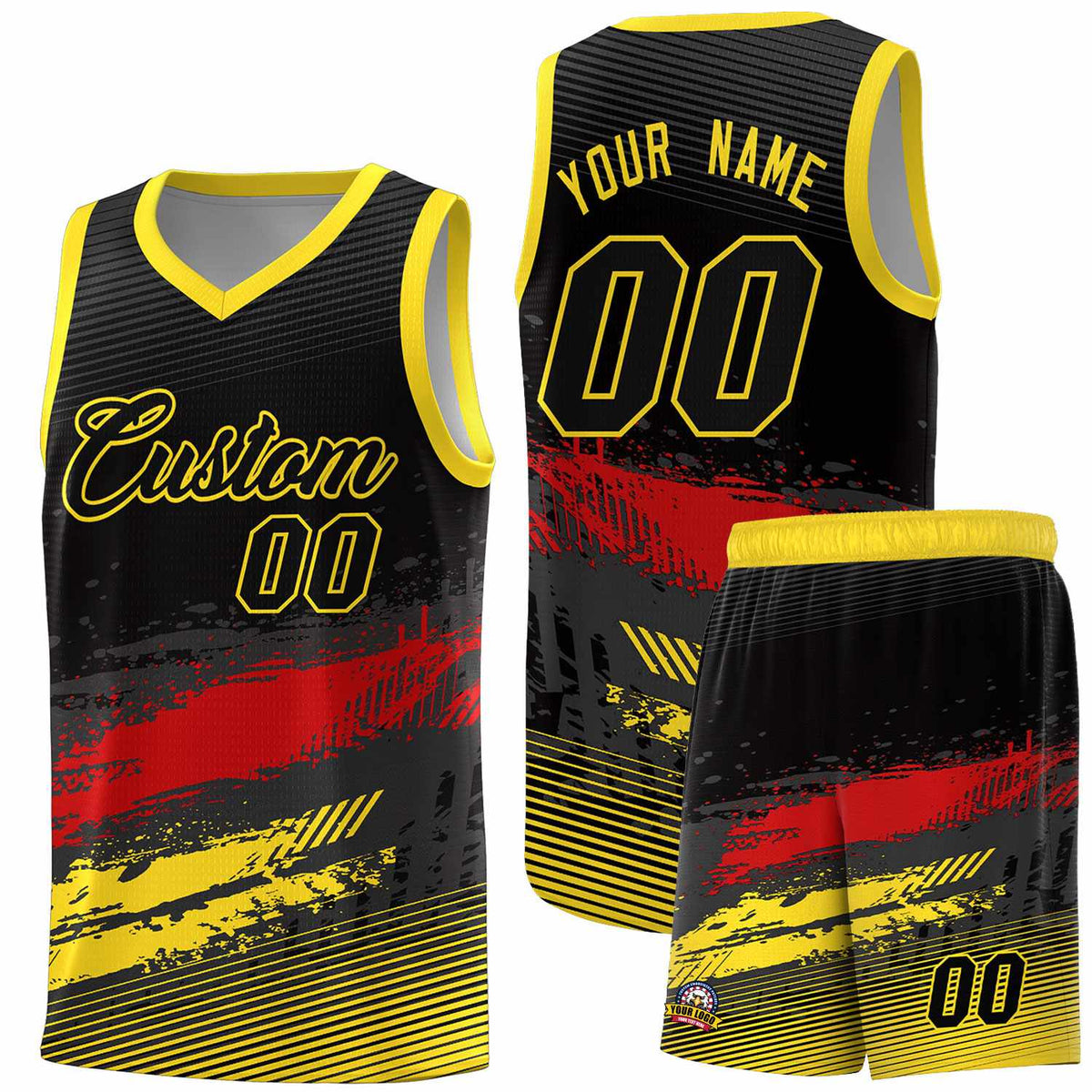 Custom Black Red and Gold Graffiti Pattern Sports Uniform Basketball Jersey|KXKSHOP