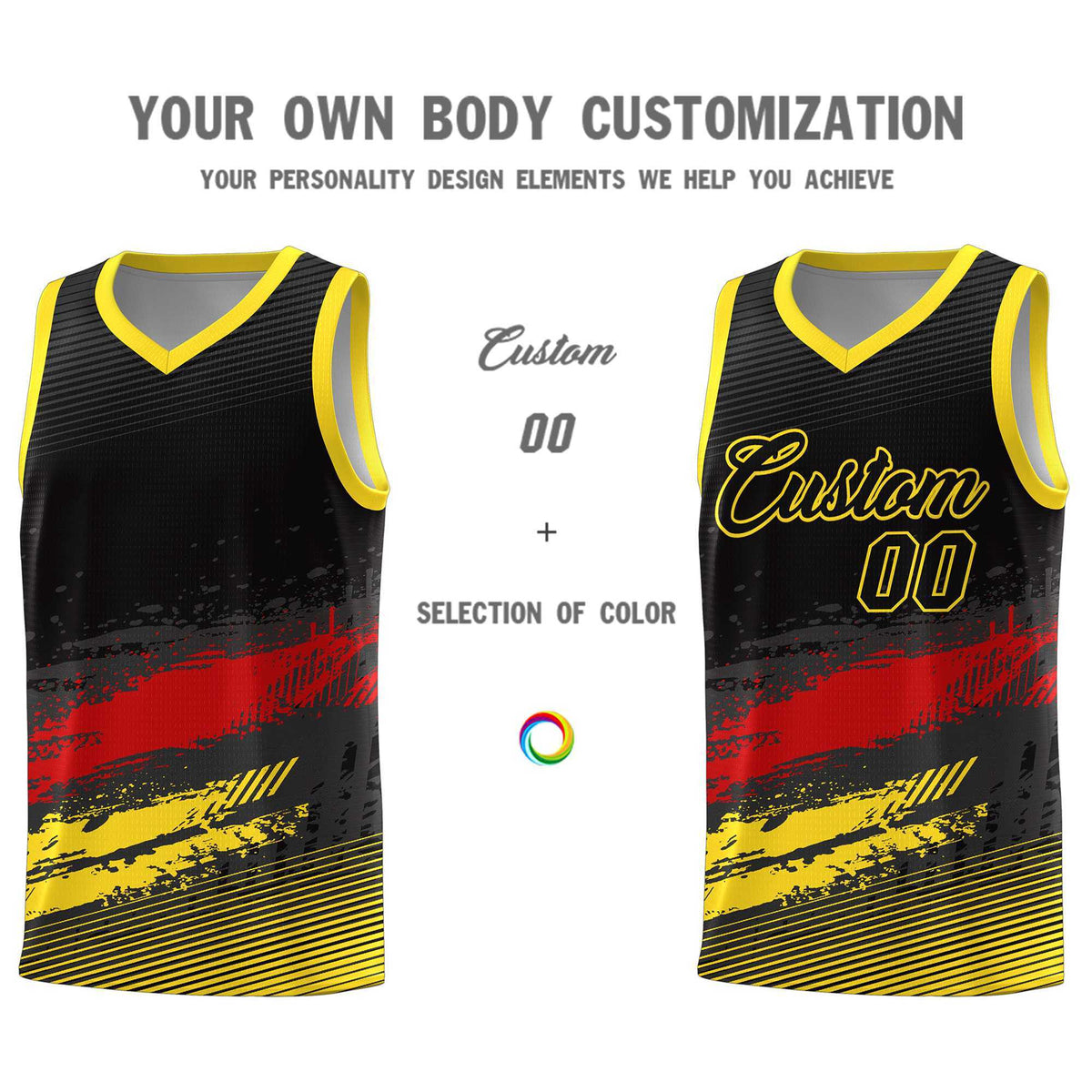 Custom Black Red and Gold Graffiti Pattern Sports Uniform Basketball Jersey|KXKSHOP