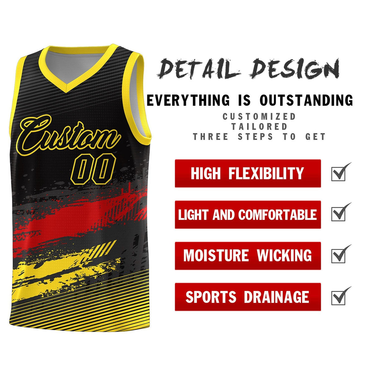 Custom Black Red and Gold Graffiti Pattern Sports Uniform Basketball Jersey|KXKSHOP