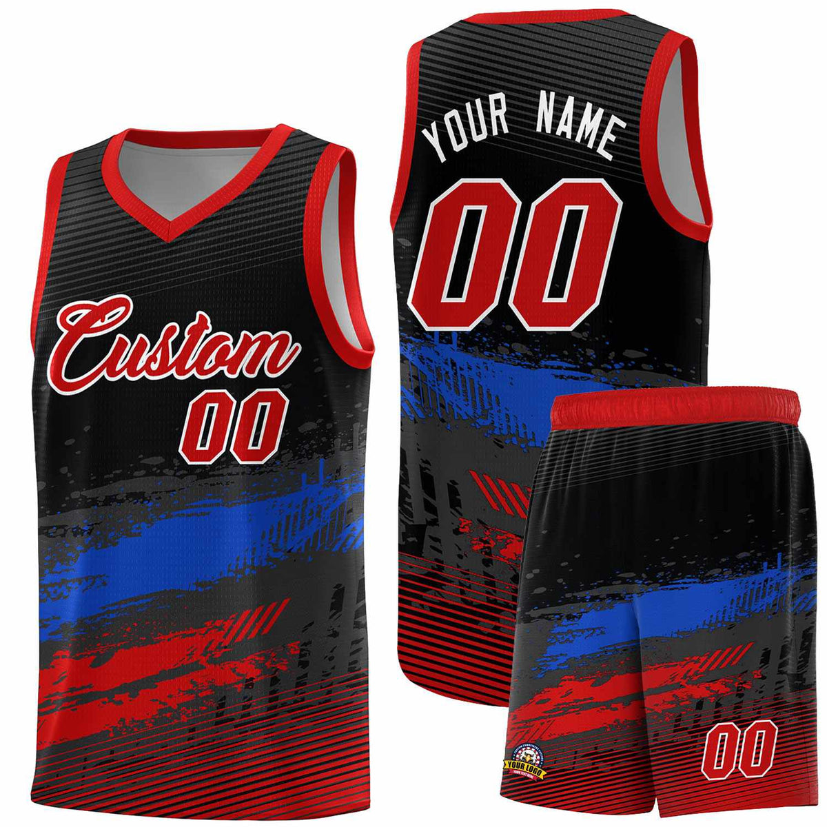 Custom Black Royal and Red Graffiti Pattern Sports Uniform Basketball Jersey|KXKSHOP