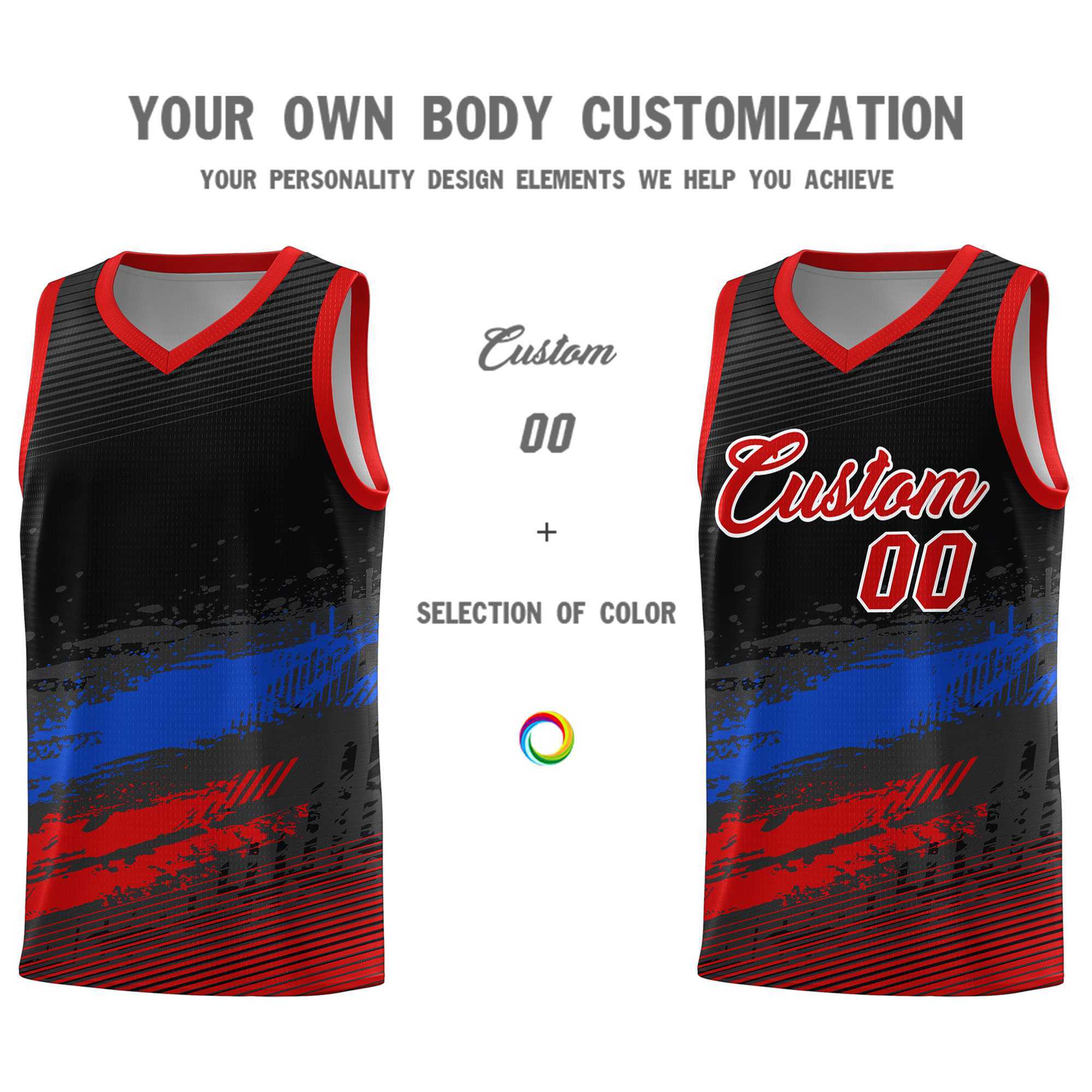 Custom Black Royal and Red Graffiti Pattern Sports Uniform Basketball Jersey|KXKSHOP