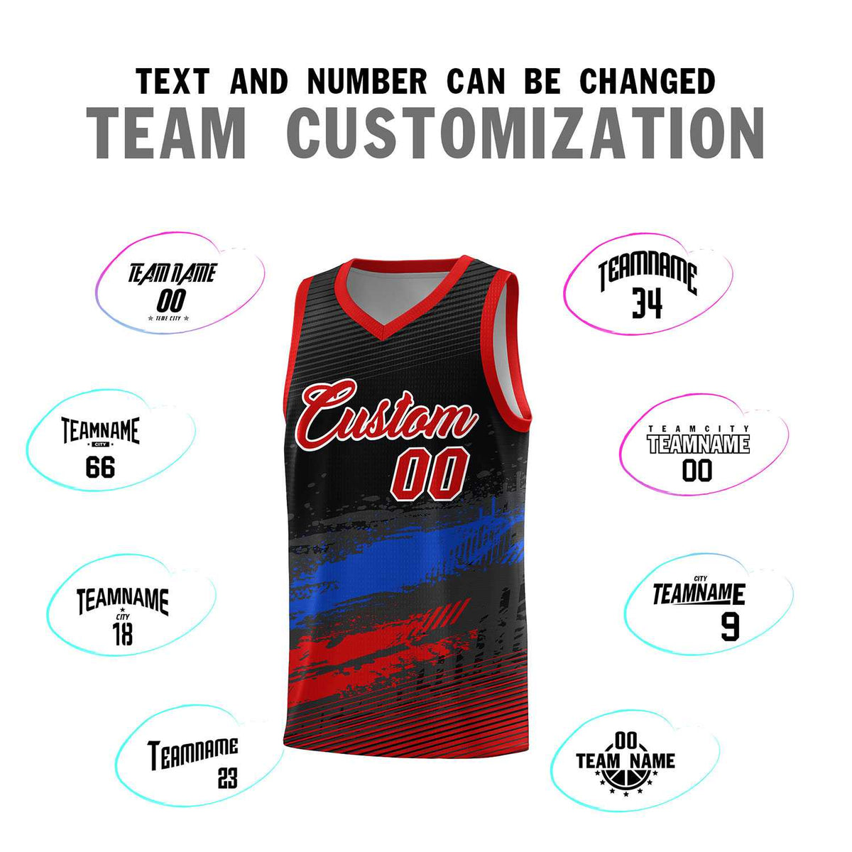 Custom Black Royal and Red Graffiti Pattern Sports Uniform Basketball Jersey|KXKSHOP