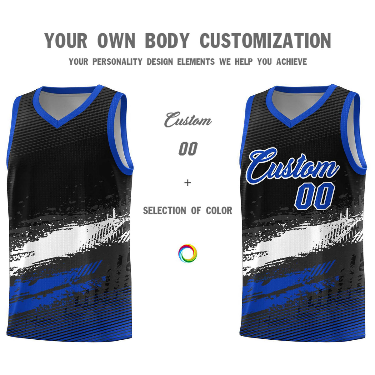 Custom Black White and Royal Graffiti Pattern Sports Uniform Basketball Jersey|KXKSHOP