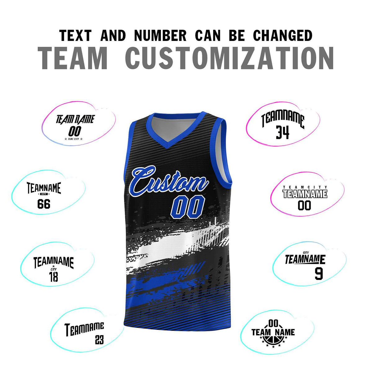 Custom Black White and Royal Graffiti Pattern Sports Uniform Basketball Jersey|KXKSHOP