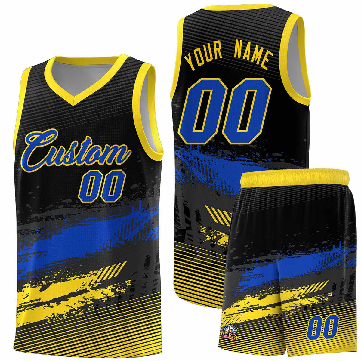 Custom Black Royal and Gold Graffiti Pattern Sports Uniform Basketball Jersey|KXKSHOP