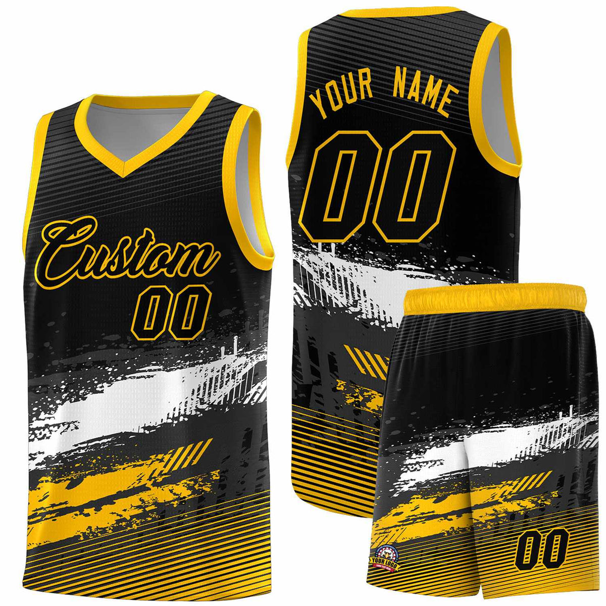 Custom Black White and Yellow Graffiti Pattern Sports Uniform Basketball Jersey|KXKSHOP