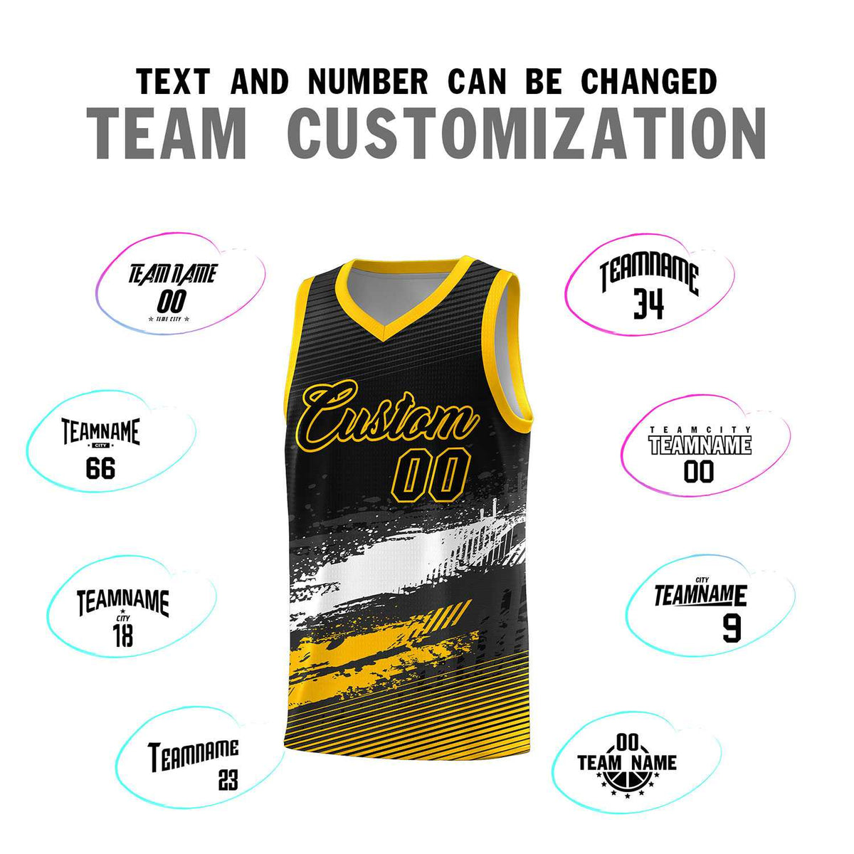 Custom Black White and Yellow Graffiti Pattern Sports Uniform Basketball Jersey|KXKSHOP