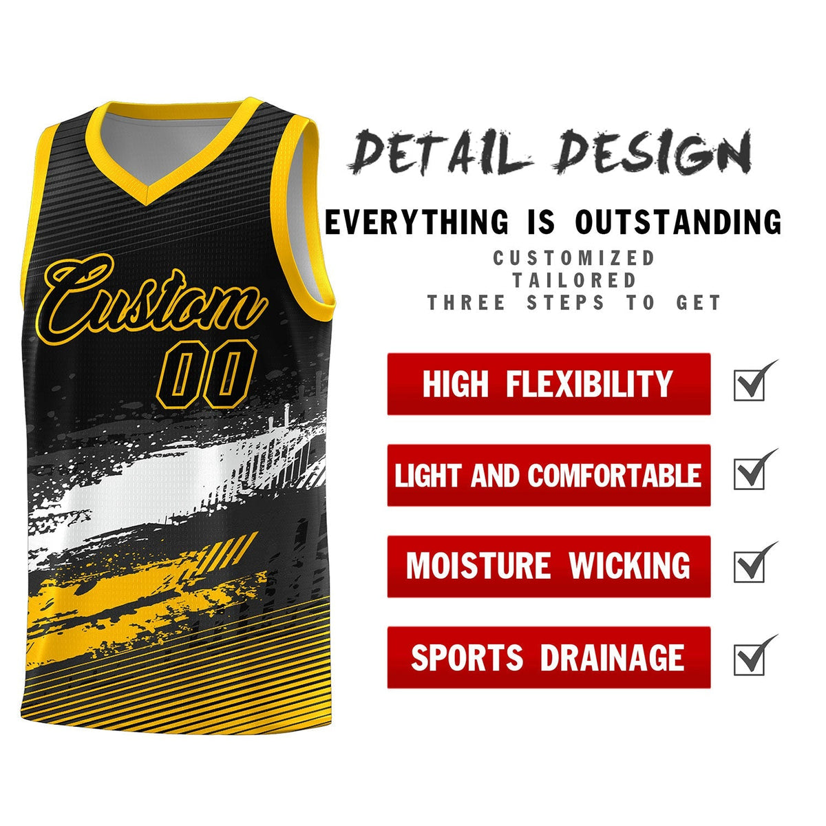 Custom Black White and Yellow Graffiti Pattern Sports Uniform Basketball Jersey|KXKSHOP