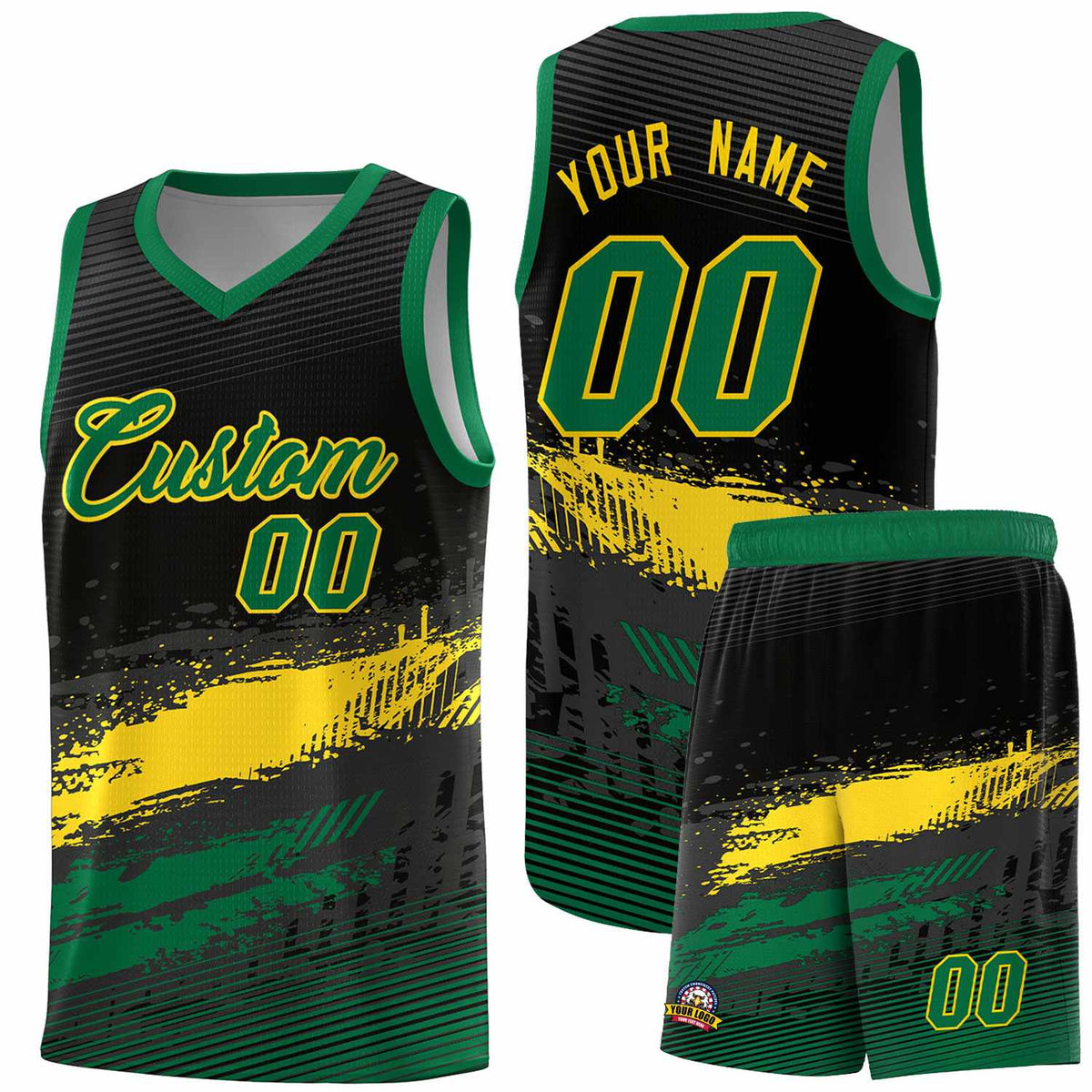 Custom Black Yellow and Kelly Green Graffiti Pattern Sports Uniform Basketball Jersey|KXKSHOP
