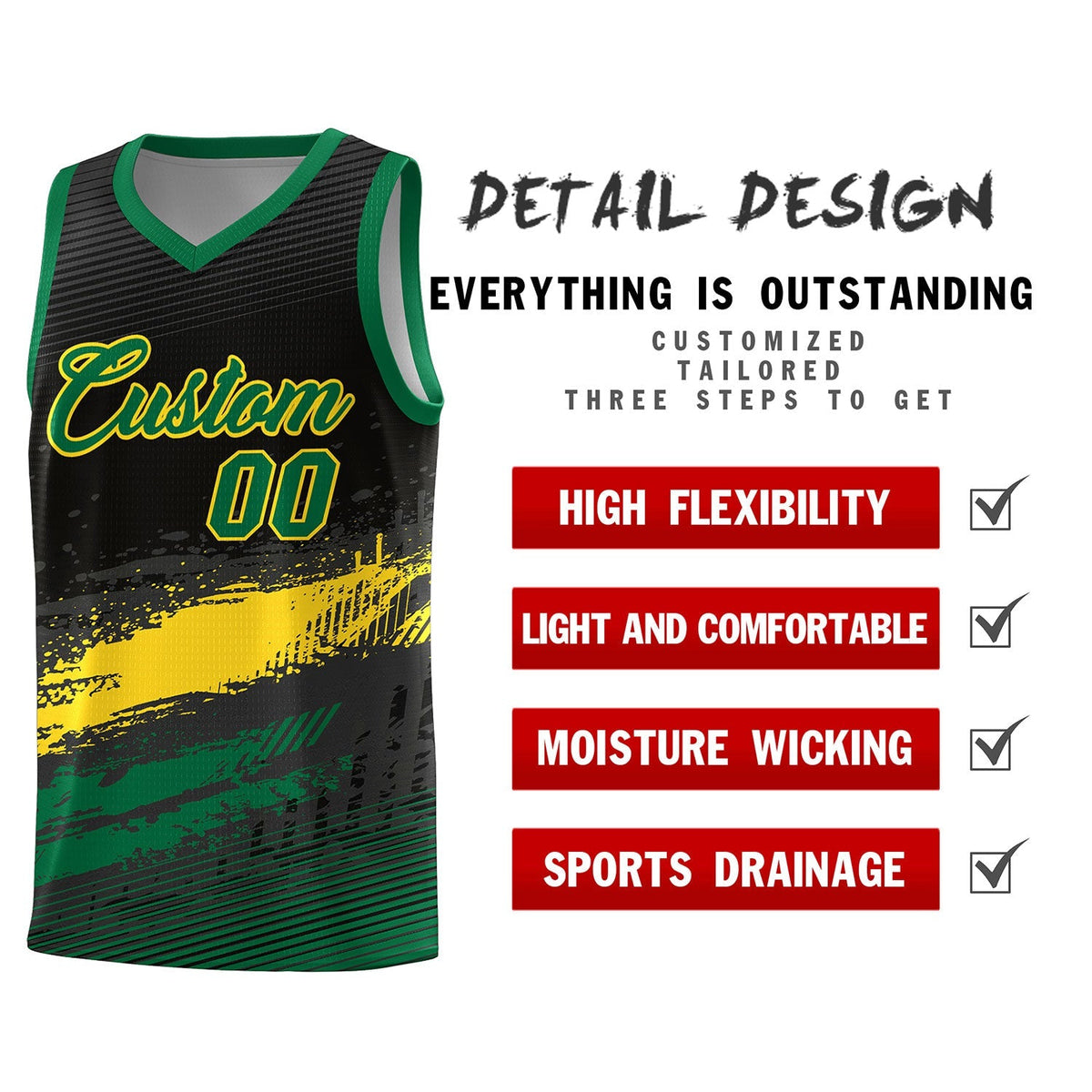 Custom Black Yellow and Kelly Green Graffiti Pattern Sports Uniform Basketball Jersey|KXKSHOP