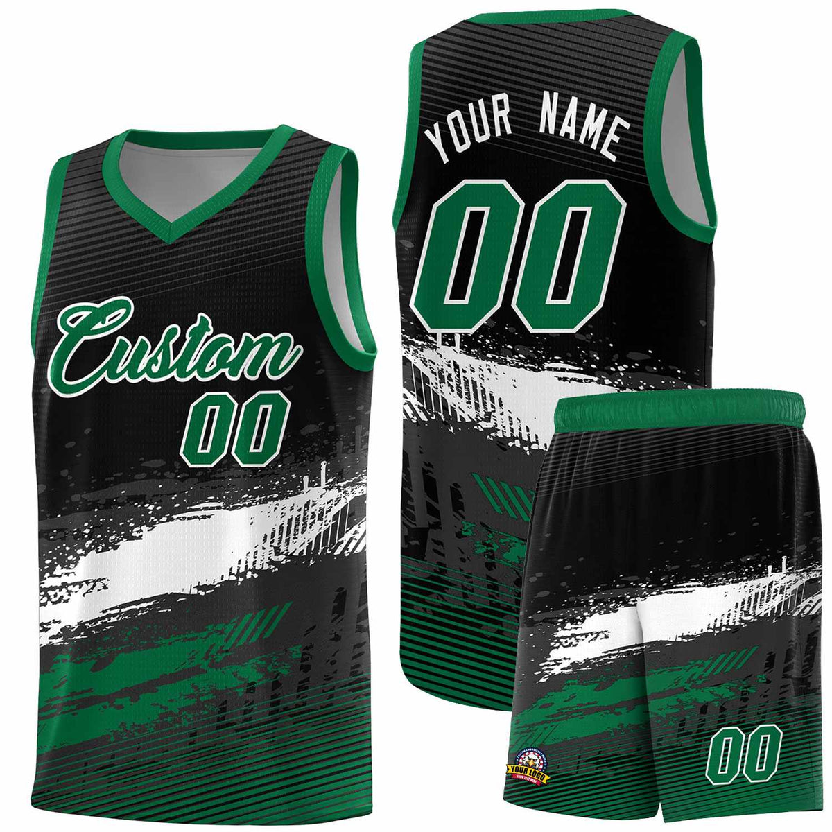 Custom Black White and Kelly Green Graffiti Pattern Sports Uniform Basketball Jersey|KXKSHOP