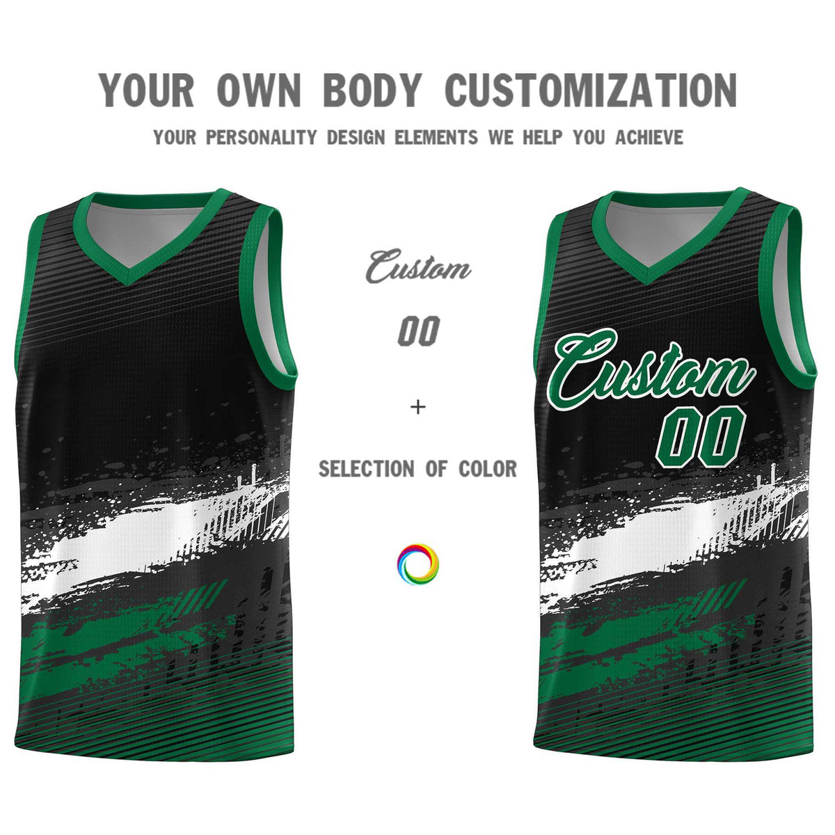 Custom Black White and Kelly Green Graffiti Pattern Sports Uniform Basketball Jersey|KXKSHOP