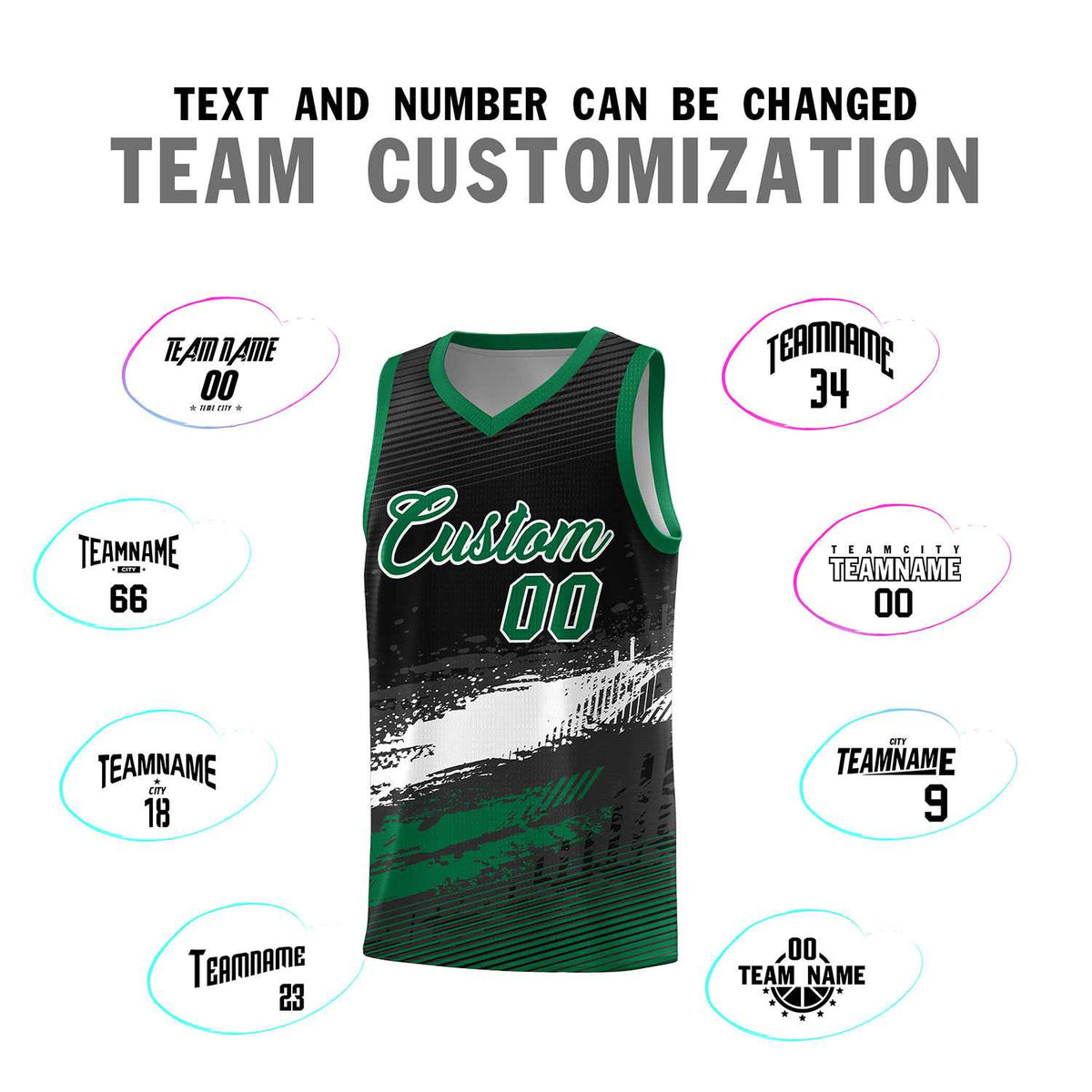 Custom Black White and Kelly Green Graffiti Pattern Sports Uniform Basketball Jersey|KXKSHOP