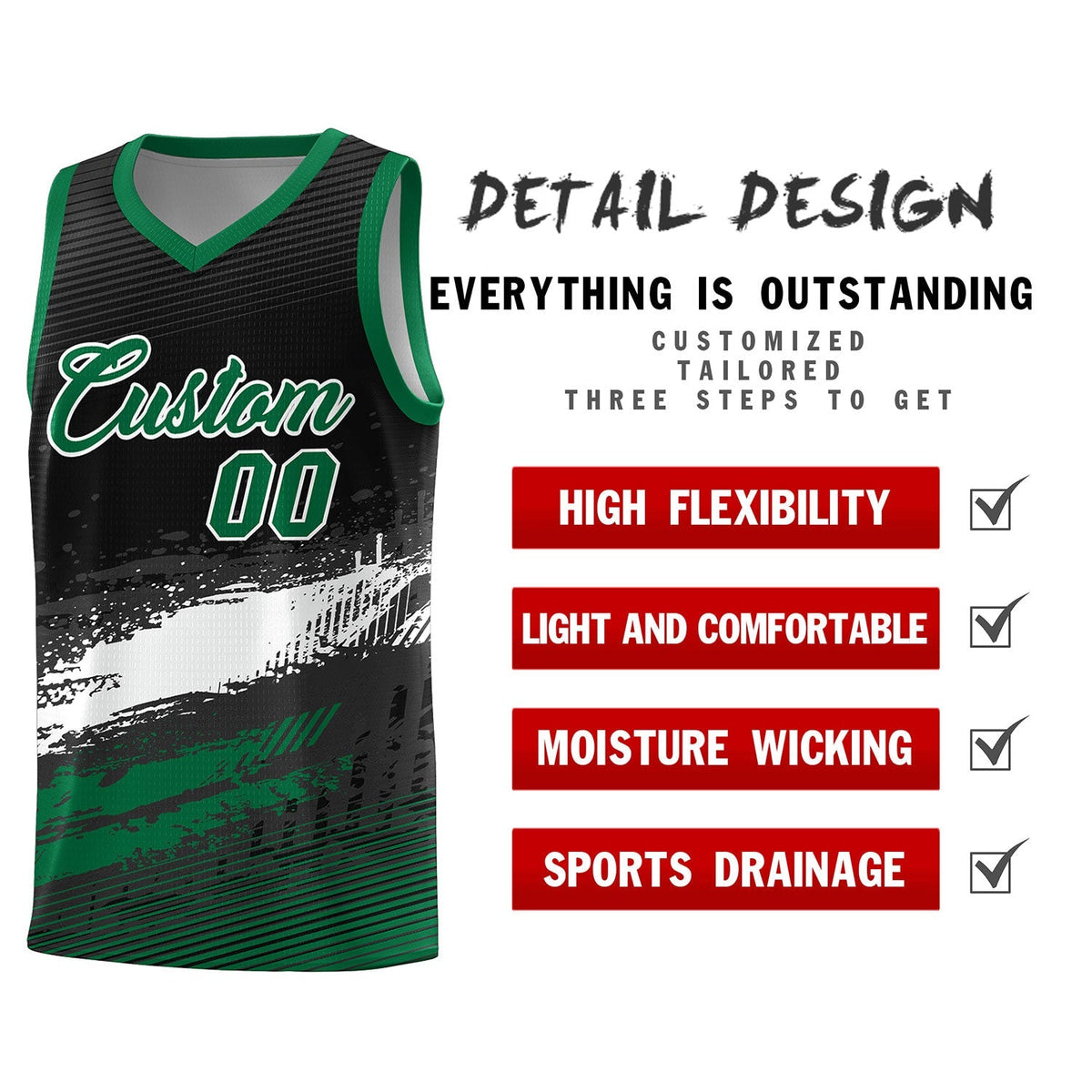 Custom Black White and Kelly Green Graffiti Pattern Sports Uniform Basketball Jersey|KXKSHOP