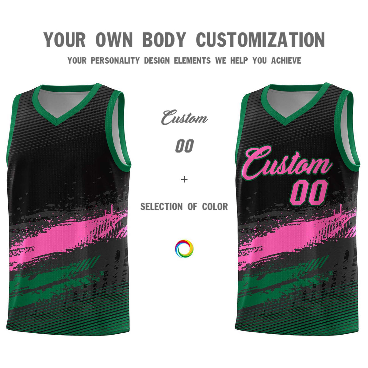 Custom Black Pink and Kelly Green Graffiti Pattern Sports Uniform Basketball Jersey|KXKSHOP