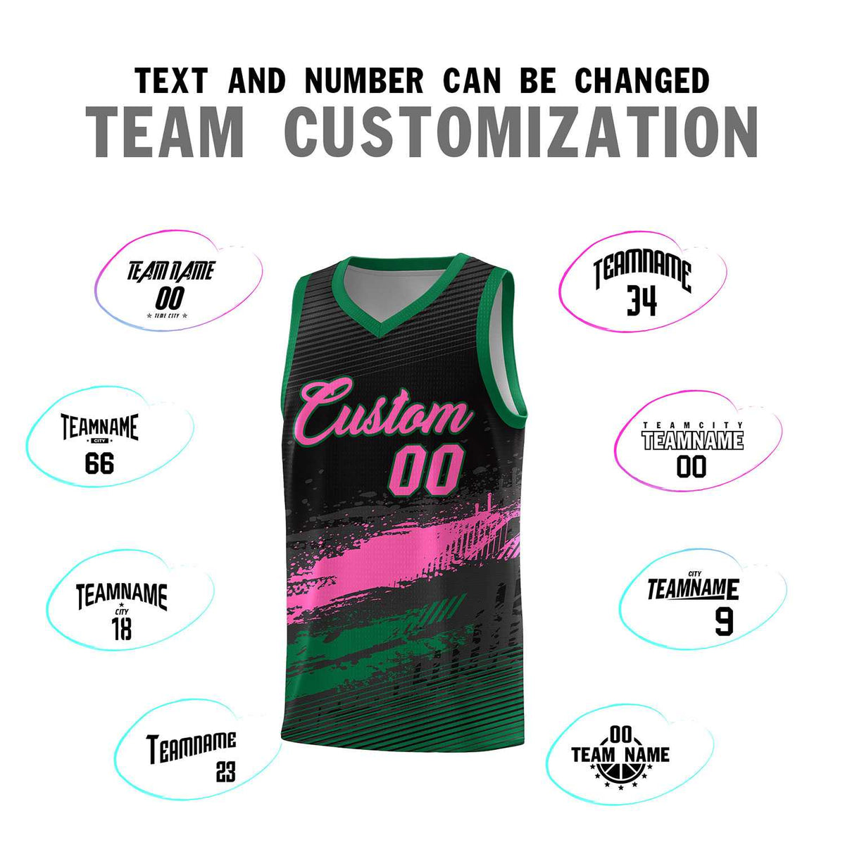 Custom Black Pink and Kelly Green Graffiti Pattern Sports Uniform Basketball Jersey|KXKSHOP