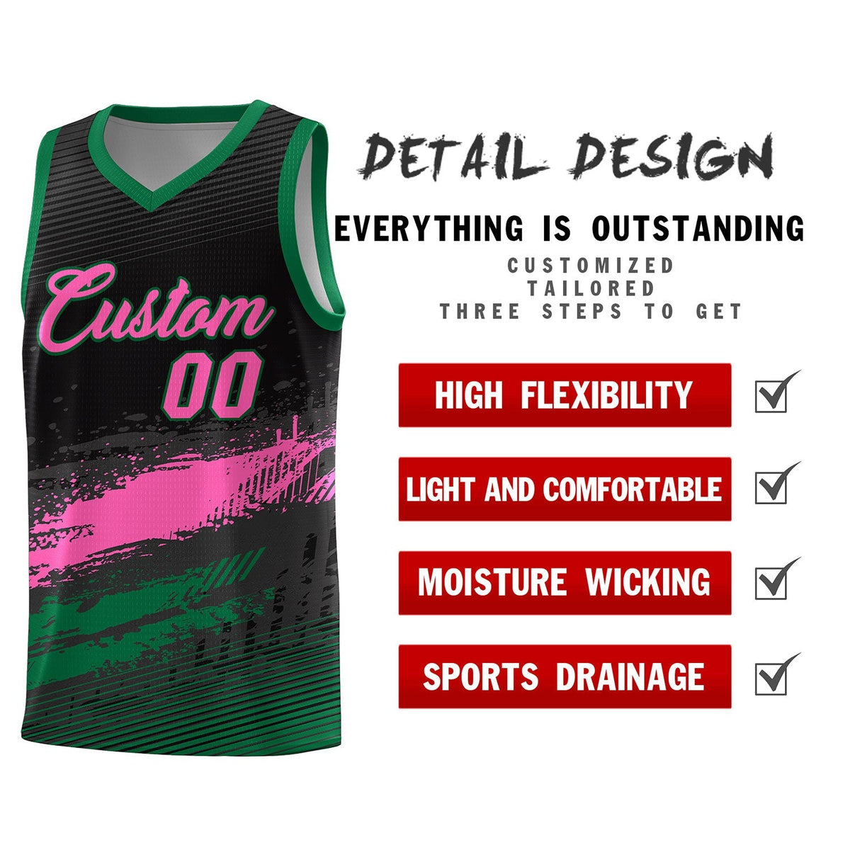 Custom Black Pink and Kelly Green Graffiti Pattern Sports Uniform Basketball Jersey|KXKSHOP