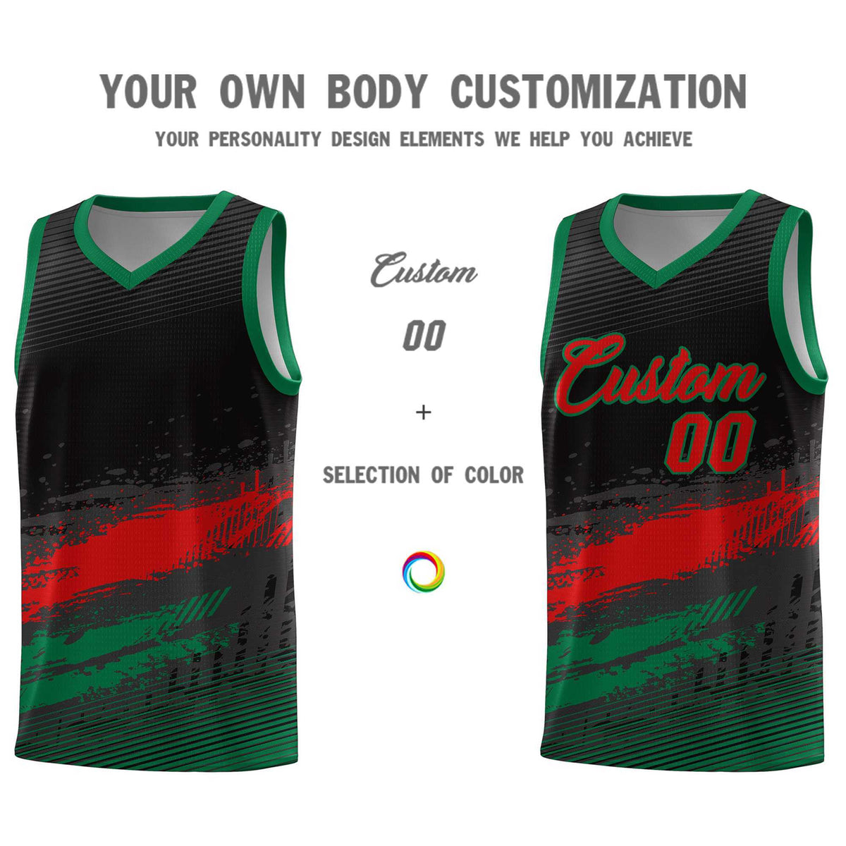 Custom Black Red and Kelly Green Graffiti Pattern Sports Uniform Basketball Jersey|KXKSHOP