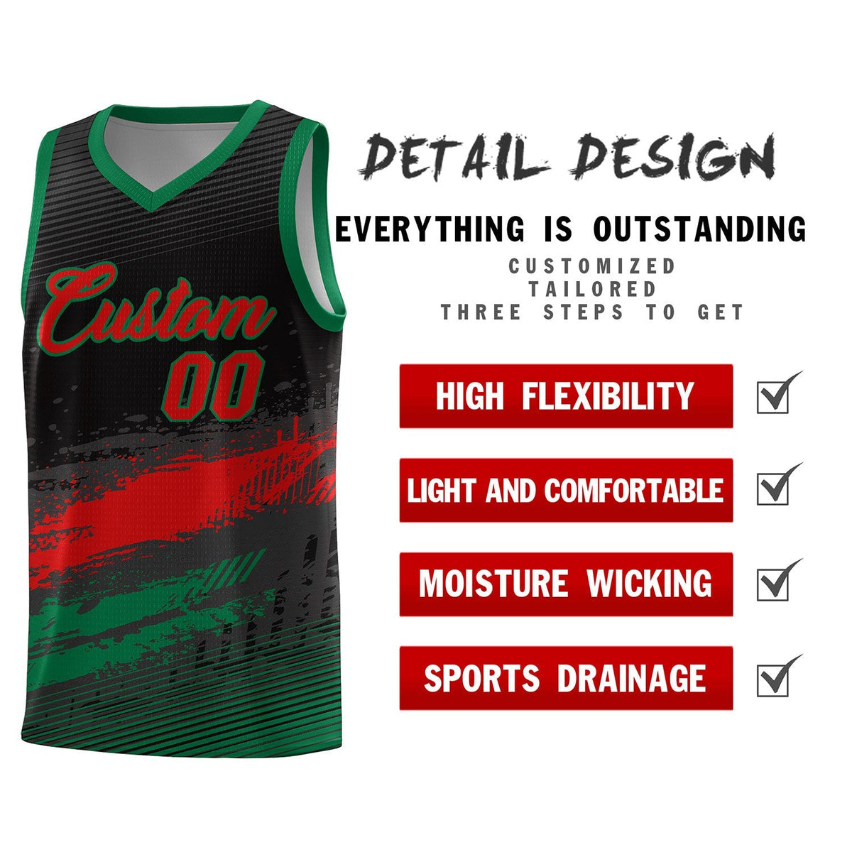 Custom Black Red and Kelly Green Graffiti Pattern Sports Uniform Basketball Jersey|KXKSHOP