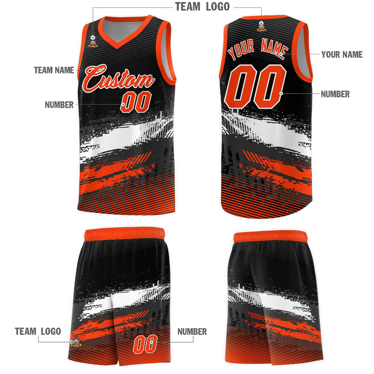 Custom Black White and Orange Graffiti Pattern Sports Uniform Basketball Jersey|KXKSHOP
