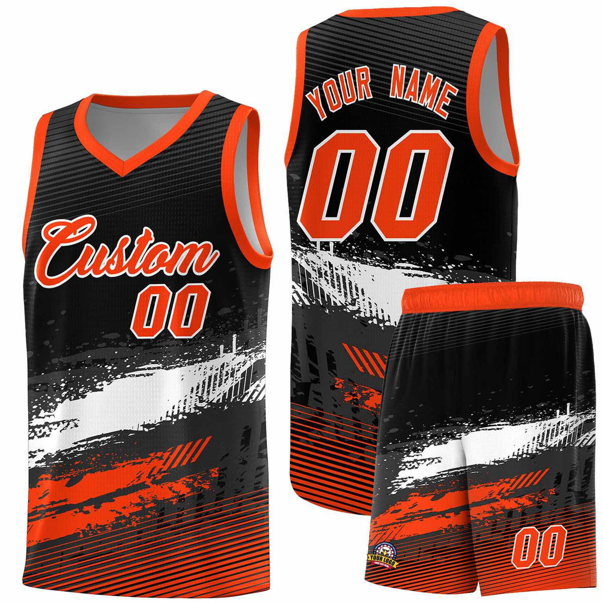Custom Black White and Orange Graffiti Pattern Sports Uniform Basketball Jersey|KXKSHOP