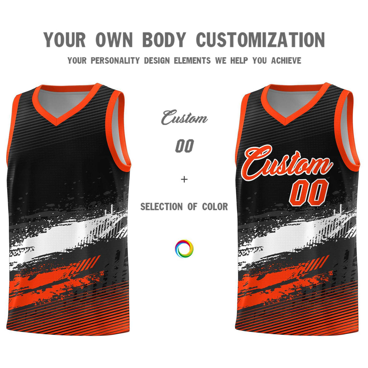 Custom Black White and Orange Graffiti Pattern Sports Uniform Basketball Jersey|KXKSHOP