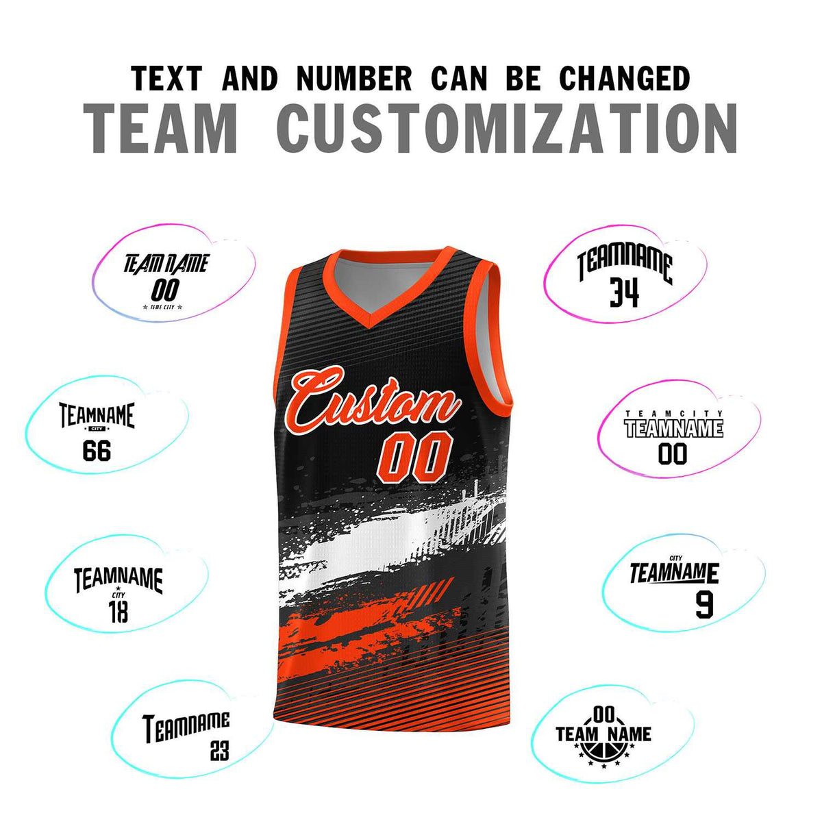 Custom Black White and Orange Graffiti Pattern Sports Uniform Basketball Jersey|KXKSHOP