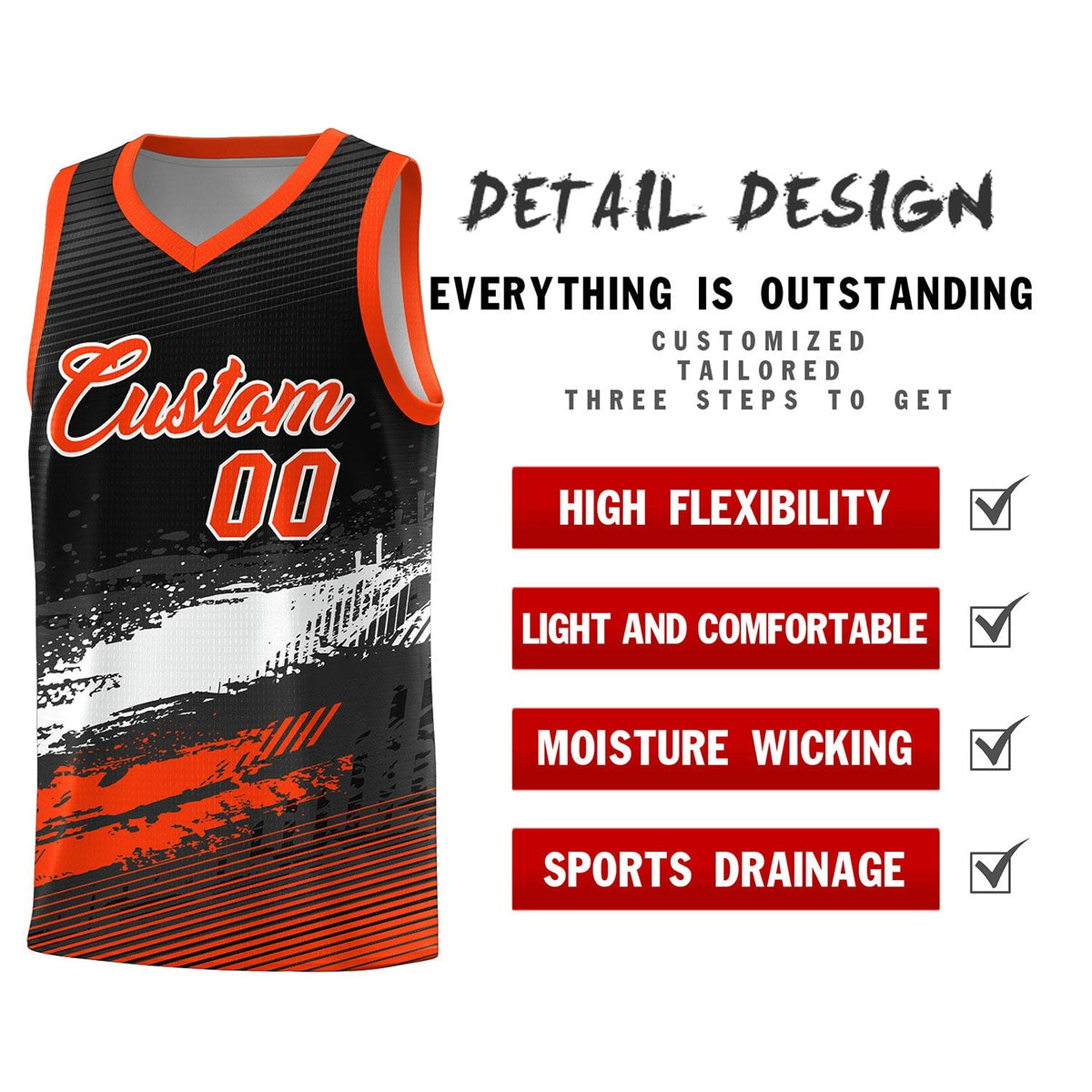 Custom Black White and Orange Graffiti Pattern Sports Uniform Basketball Jersey|KXKSHOP